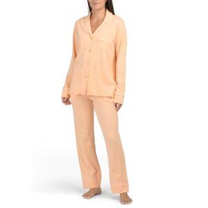 PETITE PLUME Peach Luxe Pima Cotton 2pc Pajama Top And Pants Set